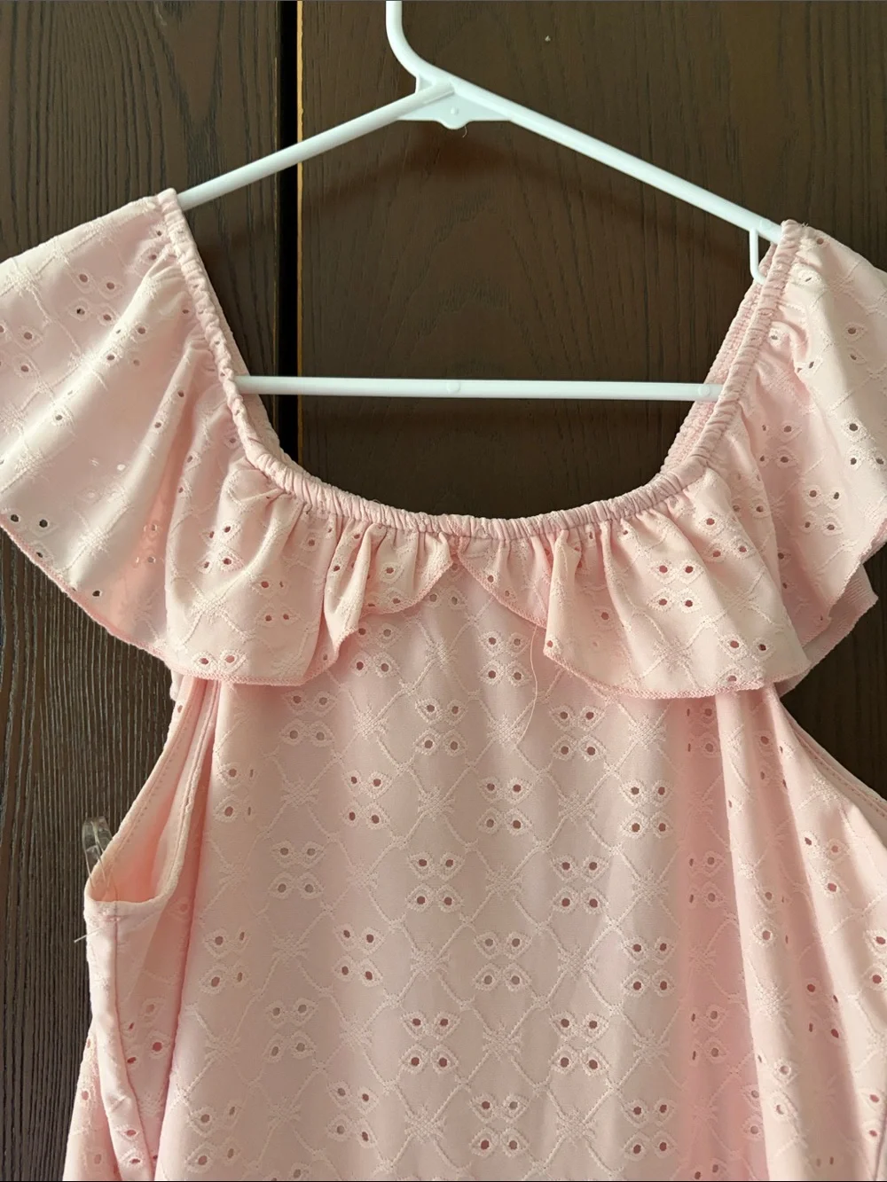Knitworks Girl’s Pink Eyelet Ruffle Floral Tiered Dres. Size 16.5 plus.